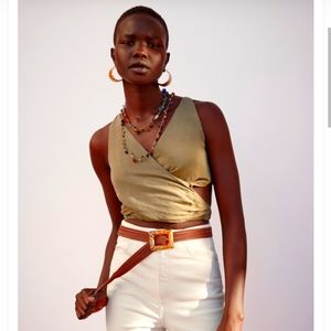 Zara LINEN BLEND CUT OUT TOP Backless Halter small